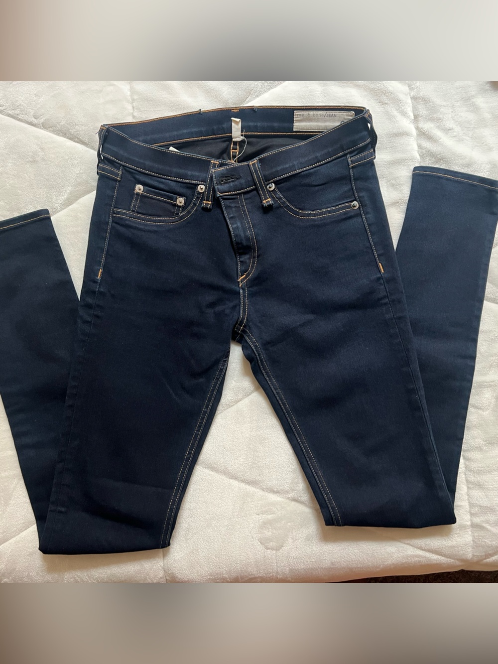 rag & bone dark Skinny Jeans with Contrast Stitching